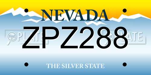 ZPZ288 Nevada License Plate