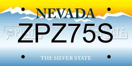 ZPZ75S Nevada License Plate