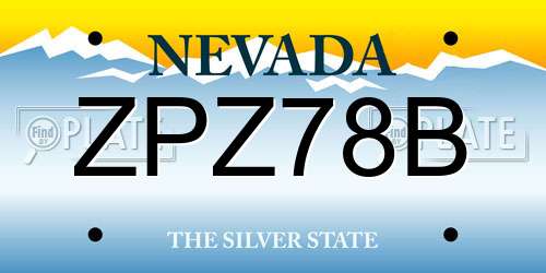 ZPZ78B Nevada License Plate