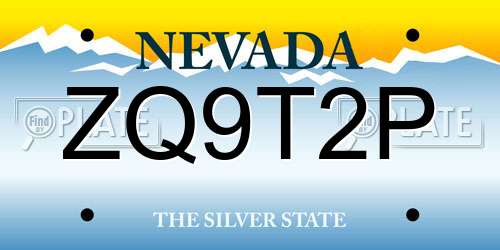 ZQ9T2P Nevada License Plate