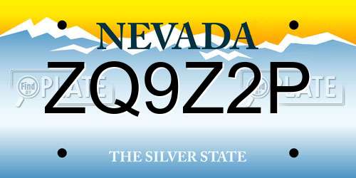 ZQ9Z2P Nevada License Plate