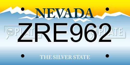 ZRE962 Nevada License Plate