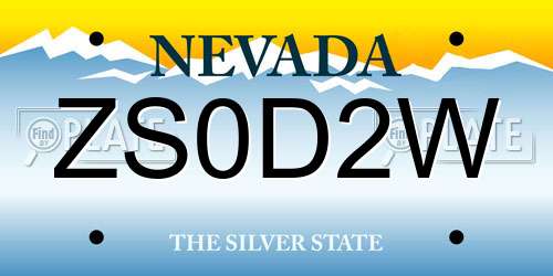 ZS0D2W Nevada License Plate