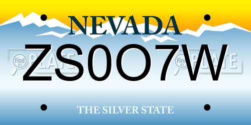 ZS0O7W Nevada License Plate