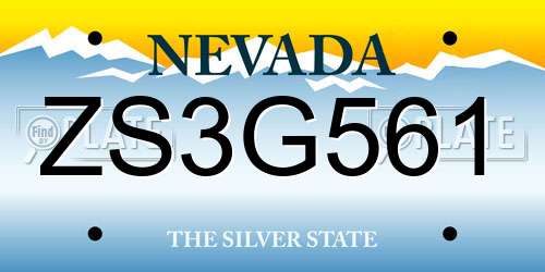 ZS3G561 Nevada License Plate
