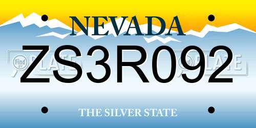 ZS3R092 Nevada License Plate