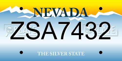 ZSA7432 Nevada License Plate