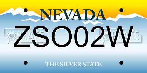 ZSO02W Nevada License Plate