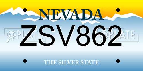 ZSV862 Nevada License Plate