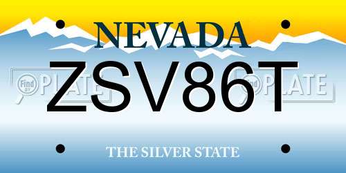 ZSV86T Nevada License Plate