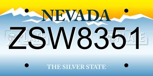 ZSW8351 Nevada License Plate