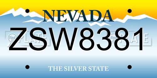 ZSW8381 Nevada License Plate