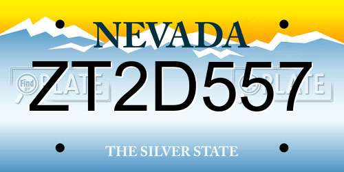 ZT2D557 Nevada License Plate