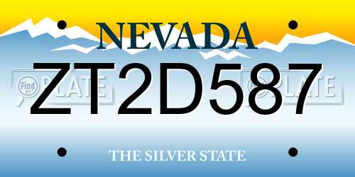 ZT2D587 Nevada License Plate