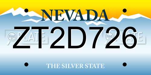 ZT2D726 Nevada License Plate