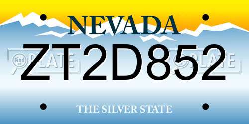 ZT2D852 Nevada License Plate