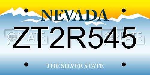 ZT2R545 Nevada License Plate