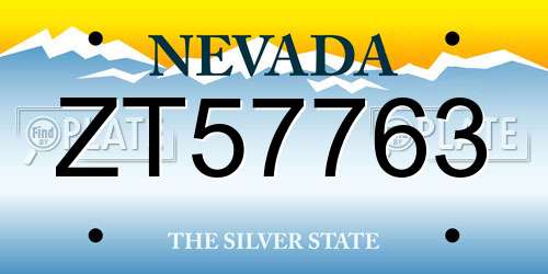 ZT57763 Nevada License Plate