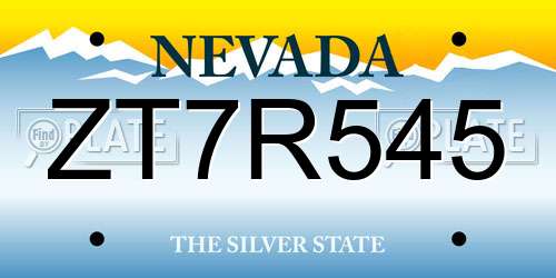 ZT7R545 Nevada License Plate