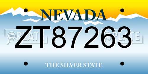 ZT87263 Nevada License Plate