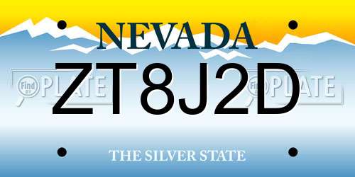 ZT8J2D Nevada License Plate