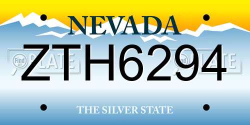 ZTH6294 Nevada License Plate