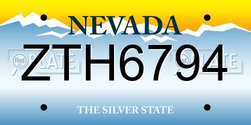 ZTH6794 Nevada License Plate