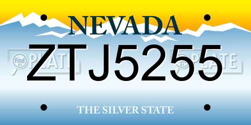 ZTJ5255 Nevada License Plate