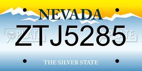 ZTJ5285 Nevada License Plate