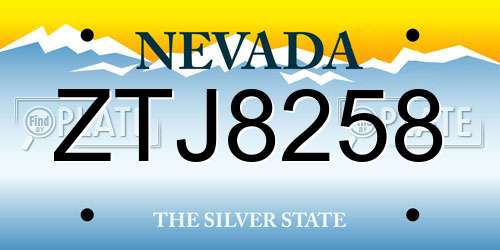 ZTJ8258 Nevada License Plate