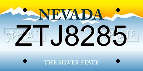 ZTJ8285 Nevada License Plate