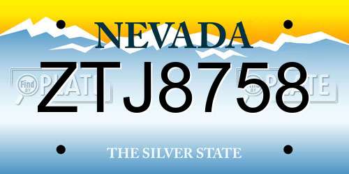 ZTJ8758 Nevada License Plate