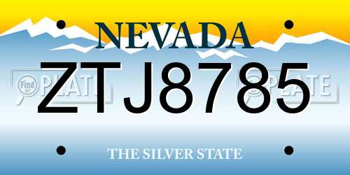 ZTJ8785 Nevada License Plate