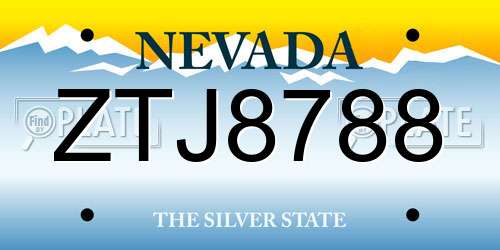 ZTJ8788 Nevada License Plate