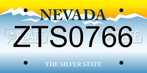 ZTS0766 Nevada License Plate