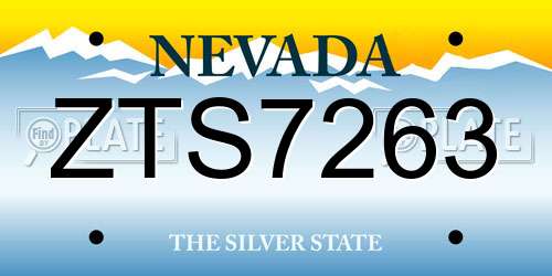 ZTS7263 Nevada License Plate