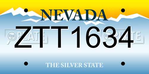 ZTT1634 Nevada License Plate