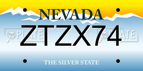 ZTZX74 Nevada License Plate