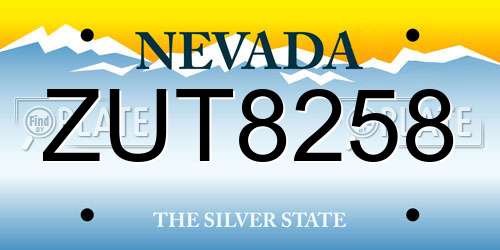ZUT8258 Nevada License Plate