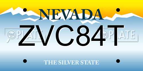 ZVC84T Nevada License Plate
