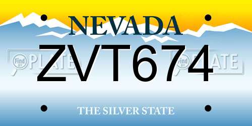 ZVT674 Nevada License Plate