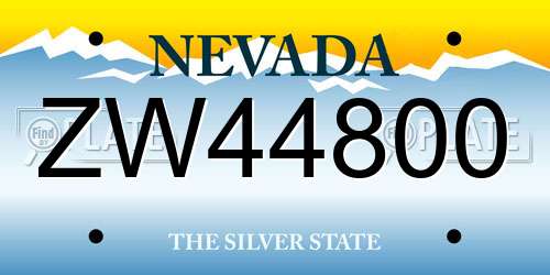 ZW44800 Nevada License Plate