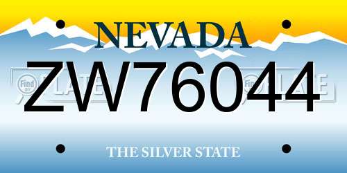 ZW76044 Nevada License Plate