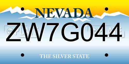 ZW7G044 Nevada License Plate