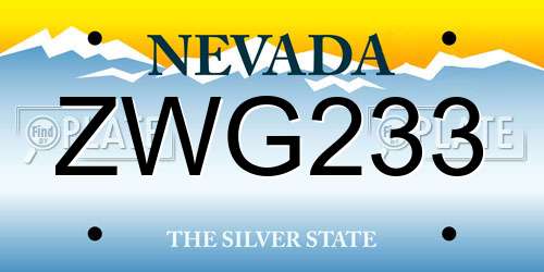 ZWG233 Nevada License Plate