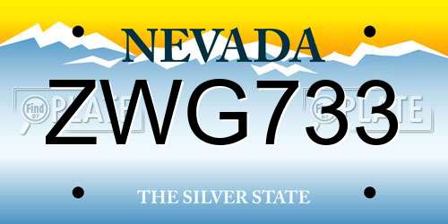 ZWG733 Nevada License Plate