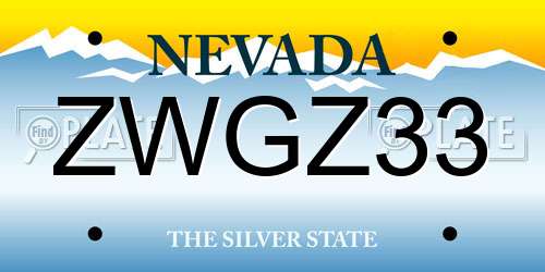 ZWGZ33 Nevada License Plate