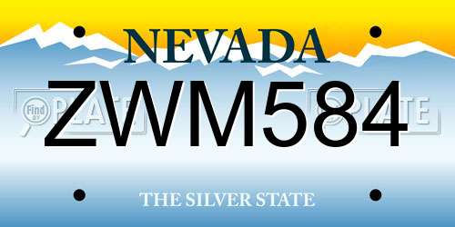 ZWM584 Nevada License Plate
