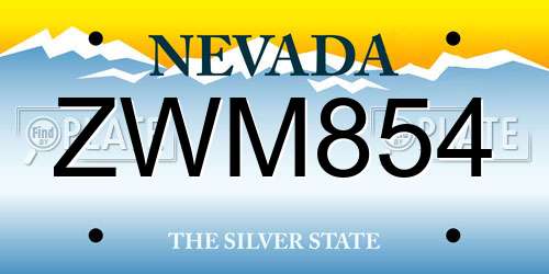 ZWM854 Nevada License Plate