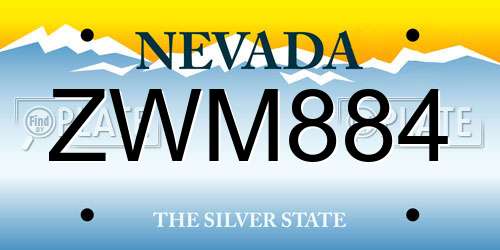 ZWM884 Nevada License Plate